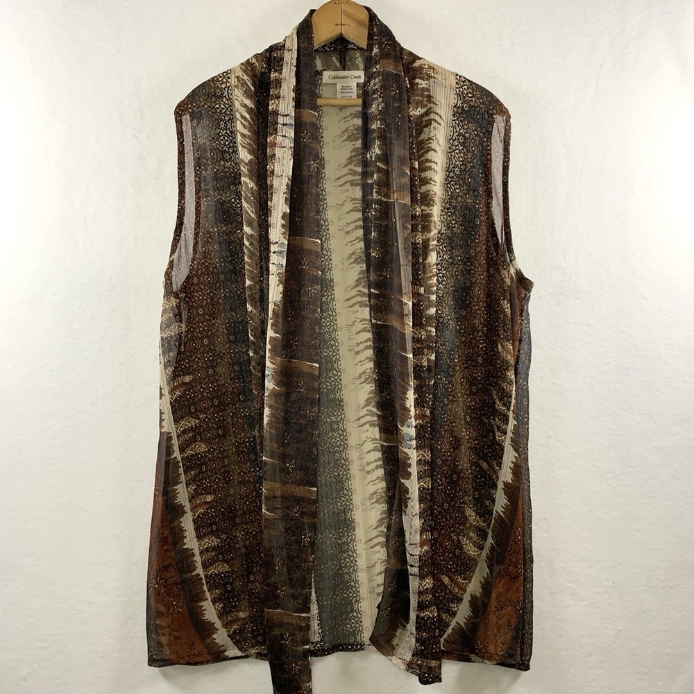 Women Sheer Open Front Vest Duster Top OS Boho Fairy Grunge Earthy Chiffon Layer